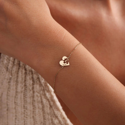 Pulsera personalizada con nombre y huella de corazón