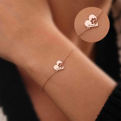 Pulsera personalizada con nombre y pata de corazón