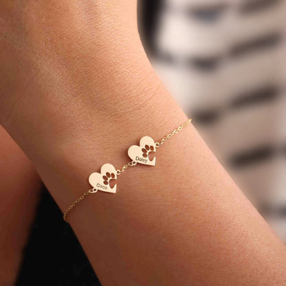 Pulsera personalizada con nombre y pata de corazón
